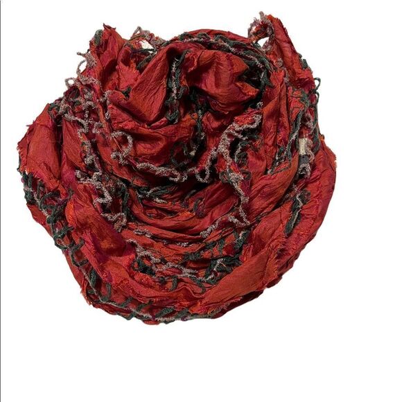 Salt Sequined Silk Artist Woven Red Scarf Vintage - Picture 6 of 7